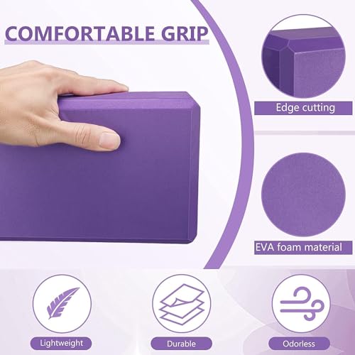 High Density Yoga Block Bricks - Support for Poses & Meditation Set of 2 For Men Women Foaming Pilates Fitness Stretching Aid, Balance, Health, Sports, Gym Exercise