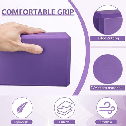 High Density Yoga Block Bricks - Support for Poses & Meditation Set of 2 For Men Women Foaming Pilates Fitness Stretching Aid, Balance, Health, Sports, Gym Exercise