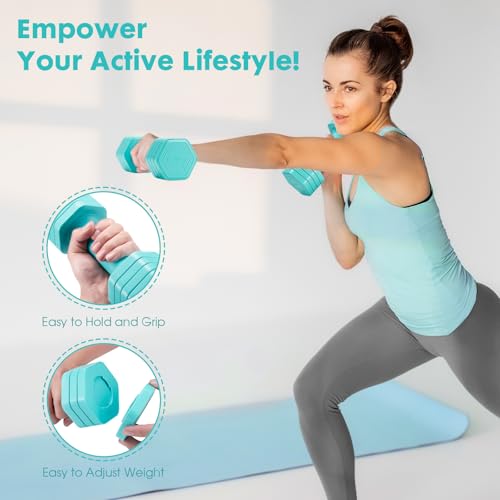 EQUIPRO Adjustable Dumbbell Set, 4 in 1 Free Weights Dumbbells Set for Women, Weights for Women at Home, 2lb 3lb 4lb 5lb with TPU Soft Rubber Handle for Home Gym Exercise Training - color: Blue