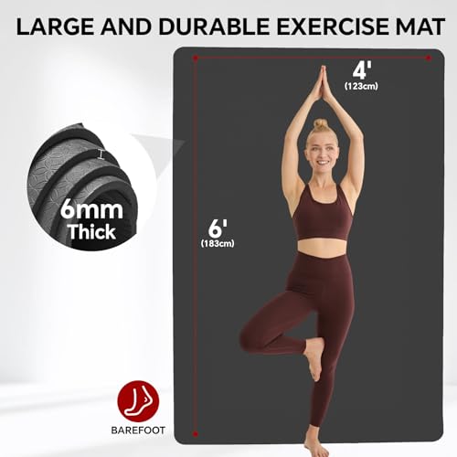 Stepwaver Extra Large Yoga Mat 6'x4'(1/3" & 1/4" Thick), Non-Slip, Ultra Durable, Wide Workout Mat, Wide Exercise Mats for Home Workouts, Yoga, Pilates, Stretching (Barefoot Exercise)