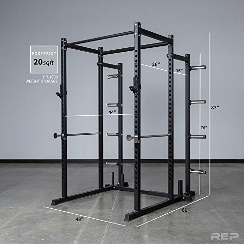 REP Fitness PR-1100 Power Rack Home Gym System, Squat Cage with Attachment Compatibility Multi-Grip Pull Up Bar, Adjustable J Cups, Extended Safeties, 700 lb Capacity, Strength Training Equipment - style: Power Rack + FB-3000 Flat Bench + Weight Storage