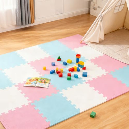 Interlocking Foam Floor Tiles 18-Pack Set, Thick EVA Exercise Foam Mats 12"x12", Non-Slip Gym Yoga Mat Waterproof Puzzle Tiles, Non-Toxic Floor Padding for Home Playroom Kids Room, Noise Absorbing Floor Protection