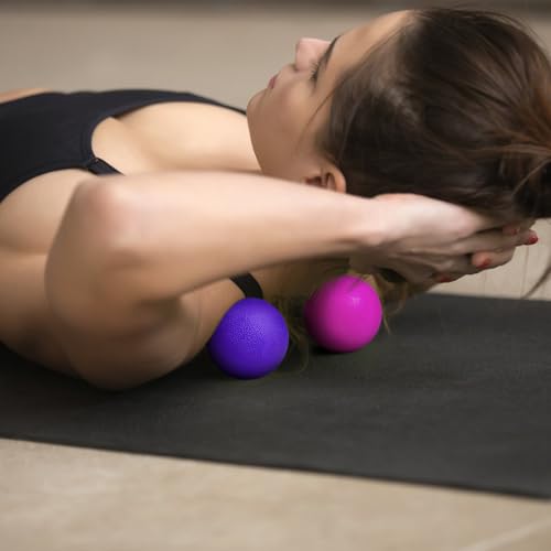 2-Pack Firm Lacrosse Massage Balls- for Deep Tissue, Trigger Point & Myofascial Release Therapy, Relieve Muscle Knots (Rose red&Purple) - color: Rose Red&purple