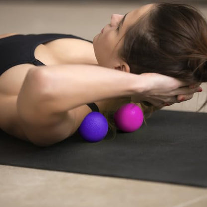 2-Pack Firm Lacrosse Massage Balls- for Deep Tissue, Trigger Point & Myofascial Release Therapy, Relieve Muscle Knots (Rose red&Purple) - color: Rose Red&purple