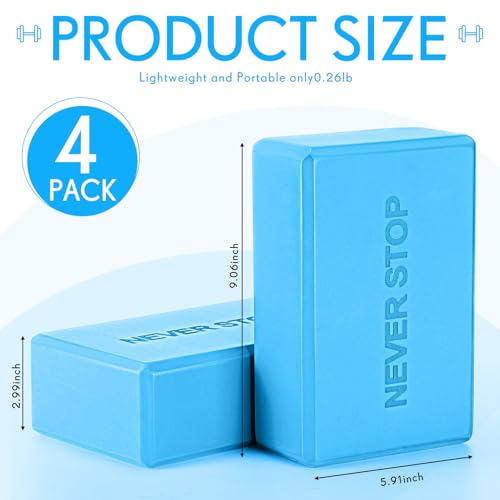 RoundFunny 4 Pack Yoga Blocks Non Slip Pilates Foam Brick - color: Blue