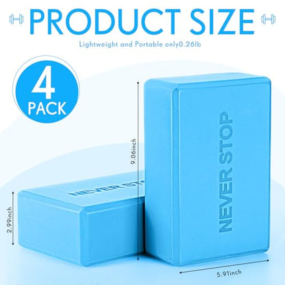 RoundFunny 4 Pack Yoga Blocks Non Slip Pilates Foam Brick - color: Blue