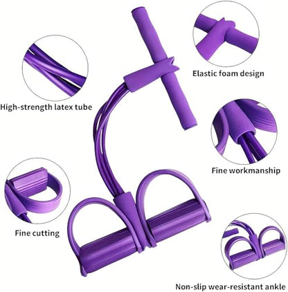 21 Fitness Resistance Bands-4 Tube Pedal Ankle Puller - 2023 New Sit up Leg Stretch Rope Exercise Bands with Handles, Stretching Workout Fitness Bands for Arm Weights Exercise Equipment - color: Purple