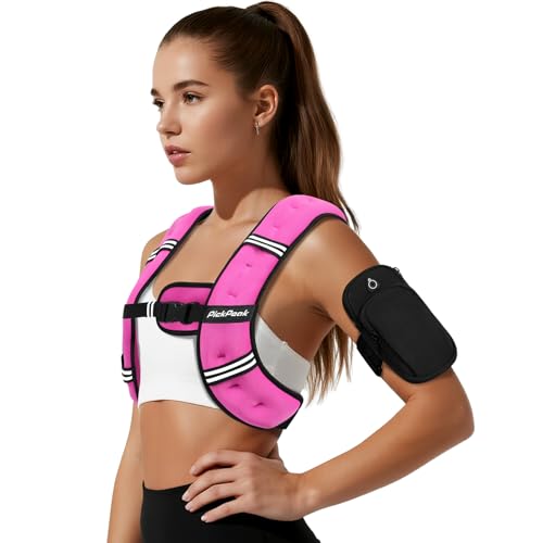 Weighted Vest for Woman Man 5lb/6lb/8lb/12lb/15lb/20lb/25lb/30lb Weighted Vest for Walking, Strength Training Weight Vest with Adjustable Buckle Detachable Phone Pouch for Running Workout - color: Pink, size: 10 lb
