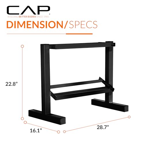 CAP 150 LB Dumbbell Set with 2-Tier Rack, Rubber Hex Free Weights Set, Home Gym Weight Set with Horizontal Storage Rack for Strength Training