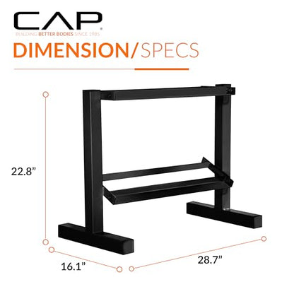 CAP 150 LB Dumbbell Set with 2-Tier Rack, Rubber Hex Free Weights Set, Home Gym Weight Set with Horizontal Storage Rack for Strength Training