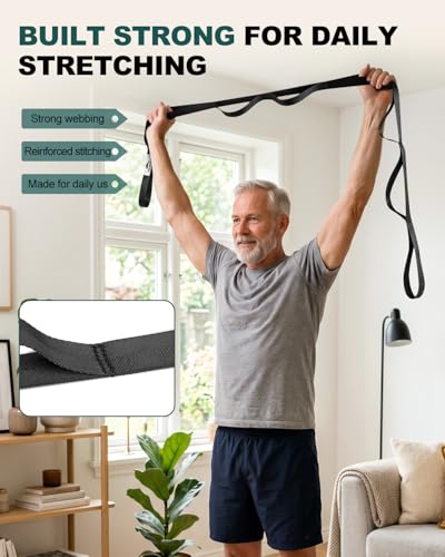 Trideer Non-Elastic Stretching Strap with Loops for Physical Therapy & Rehab, Knee Hip Leg ROM Post-Surgery, Yoga Strap for Stretching, Leg Lifter Strap Mobility Aid, Hamstring Calf Back