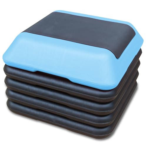 16" x 16" High Aerobic Step Aerobics Stepper Platform with 4 Risers, Exercise Workout Stepper, Home Gym Equipment, Fitness Step Platform, Adjustable Aerobic Stepper - color: Black+Blue