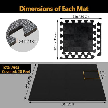 Home Workout 12 "× 12" Interlocking Gym Foam Tiles, 20 Tiles Non-Slip & Noise Reduction Home Gym Flooring Mats, Foam Tiles for Floor, Indoor Fitness Strength Training, Yoga, Easy to Store