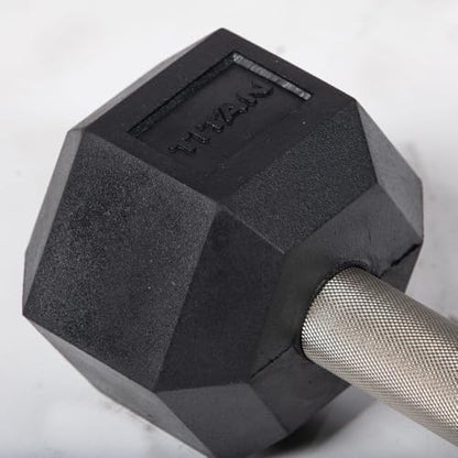 Titan Fitness Free Weights, Rubber Coated Hex Dumbbell, Straight Stainless Steel Handle, Strength Training, Full Body Workout - style: 20 pound