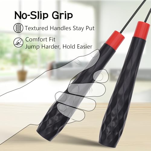 Jump Rope with Ball Bearings, 3mm Steel Speed Rope for Double Unders, Tangle-Free 9.2 Ft Adjustable Lightweight Skipping Rope for Cardio, Fitness, and Weight Loss – Speed Jumping Rope perfect for Men ,Women & Kids