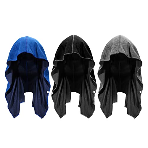 Sukeen Cooling Hoodie Towel 3 Pack, Quick Drying Absorbent Cooling Towels for Neck and Face, Sport Workout Camping Cycling Cooling Towel, Breathable Cooling Neck Wraps - color: Royal Blue/Dark Grey/Black