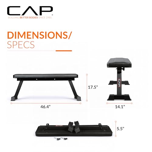 CAP Barbell Foldable Flat Weight Bench | Folding Workout Bench with Steel Frame, Thick Box-Stitched Padding & 600 LB Capacity | Compact Home Gym Strength Training Bench