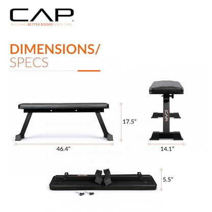 CAP Barbell Foldable Flat Weight Bench | Folding Workout Bench with Steel Frame, Thick Box-Stitched Padding & 600 LB Capacity | Compact Home Gym Strength Training Bench