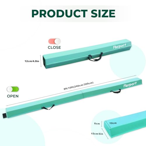 FBSPORT 8/10ft Balance Beam: Folding Floor Gymnastics Equipment PU Leather for Kids Adults,Non Slip Rubber Base, Gymnastics Beam for Training, Practice, Professional Home Training