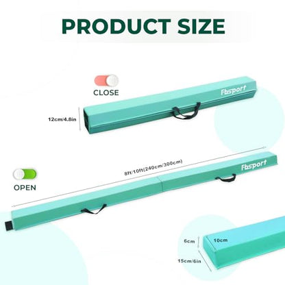 FBSPORT 8/10ft Balance Beam: Folding Floor Gymnastics Equipment PU Leather for Kids Adults,Non Slip Rubber Base, Gymnastics Beam for Training, Practice, Professional Home Training