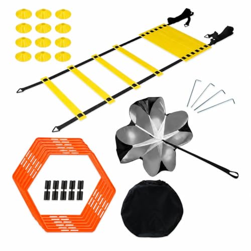 Qianly Agility Training Set, Speed Training Set with Ladder, Cones, Hurdles & Parachute, Athletic Gear for Football Basketball - style: Speed Agility Training Set III