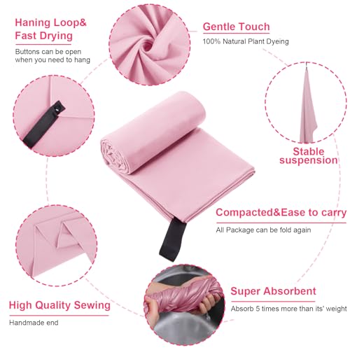 5 Pcs Microfiber Gym Towels Quick Dry Camping Towel for Women Men Gym Sweat Sports Towel for Yoga Tennis Running Swimming Exercise Working Out(Pink,23.6 x 47.2 '')