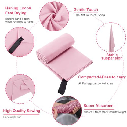 5 Pcs Microfiber Gym Towels Quick Dry Camping Towel for Women Men Gym Sweat Sports Towel for Yoga Tennis Running Swimming Exercise Working Out(Pink,23.6 x 47.2 '')