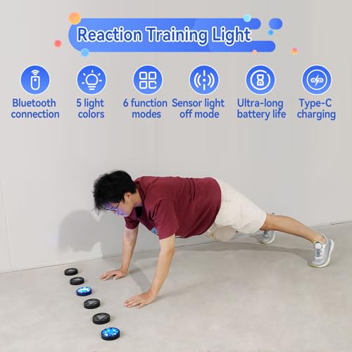 JOJOCY Reaction Training Light Magnetic, 5 Lights Color 6 Modes 30h Battery Life Improves Reaction Speed and Agility for Soccer, Basketball, Boxing, Rugby, Daily Entertainment