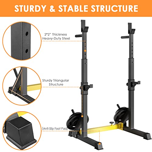 Arlopu Squat Rack Stand, Bench Press Rack, Barbell Rack, Adjustable Dumbbell Rack, Multi-Function Weight Lifting Home Gym, Fitness Exercise Equipment with Storages, Strength Training, for Beginners and Professional Use, 570lbs
