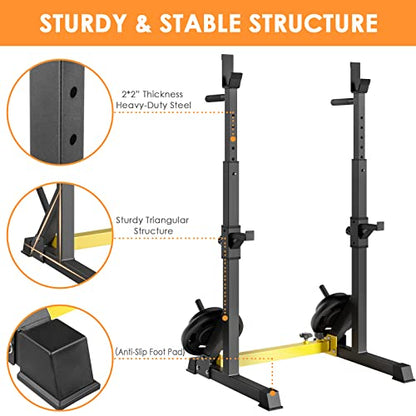 Arlopu Squat Rack Stand, Bench Press Rack, Barbell Rack, Adjustable Dumbbell Rack, Multi-Function Weight Lifting Home Gym, Fitness Exercise Equipment with Storages, Strength Training, for Beginners and Professional Use, 570lbs
