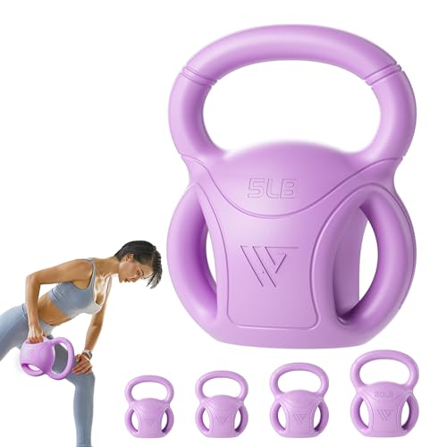 RUNWE 3 Handle Kettlebells Weight - Weight for Women Options 5, 10, 15 and 20 LB for Russian Twists AB Exercise, Weightlifting and Core Fitness Exercise Home Gym [Single in Sold] - color: 5 lb Purple