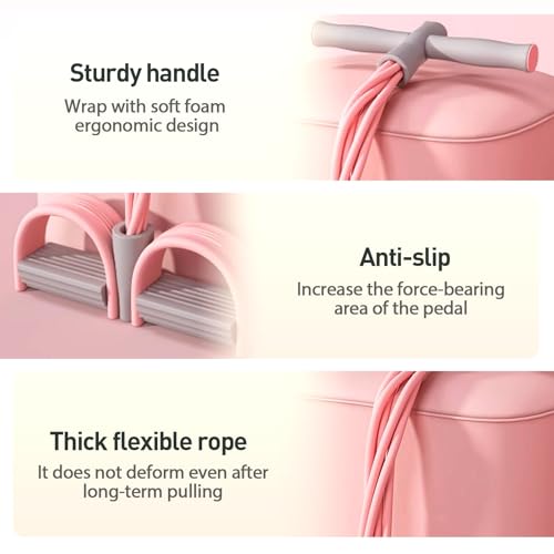 Pedal Resistance Band with Handles, 2026 Upgrade 6-Tube Pedal Resistance Band Multifunction Elastic Yoga Resistance Band for Full Body Workout, Stretching, Waist, Arm, Leg - color: pink