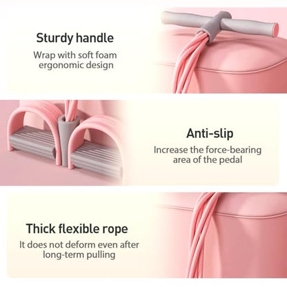 Pedal Resistance Band with Handles, 2026 Upgrade 6-Tube Pedal Resistance Band Multifunction Elastic Yoga Resistance Band for Full Body Workout, Stretching, Waist, Arm, Leg - color: pink