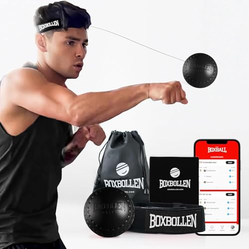Boxbollen® Boxing Reflex Ball - Celebrity-Endorsed Home Workout Game - App-Connected Punch Counter - Hand Eye Coordination Training Ball - Christmas Gift for Boxers, All Ages - Stocking Stuffer - color: Black