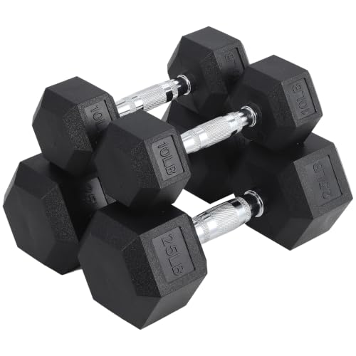 Hex Dumbbells Set for Home Gym – PVC/PEV Coated, Anti-Roll Design, Non-Slip Grip, Cast Iron Core – Versatile Strength Training Weights, 100LB Total (25LB×2+30LB×2) - size: 70 lb set (10*2 + 25*2)