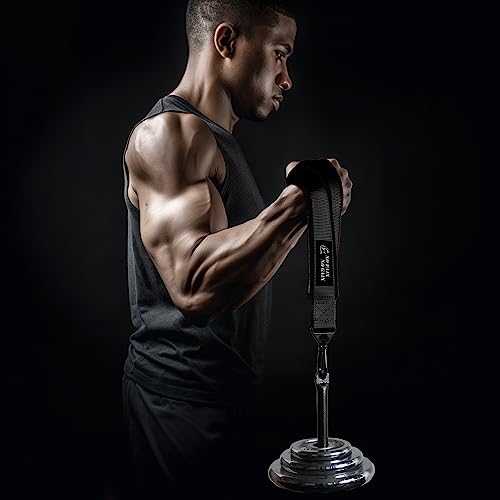 Arm Wrestling Training Strap Belt Hand Grip Arm Finger Forearm Exerciser Strengthener for Cable Machine and Free Weight - color: black with 18mm loading pin