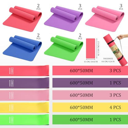 Hoolerry 36 Pieces Yoga Mats Sets Includes 12 Pcs Yoga Mats Bulk 68” x 24” x 6mm Thick Exercise Mat Non Slip 12 Resistance Bands 12 Carrying Straps for Women Girls for Gym Pilates