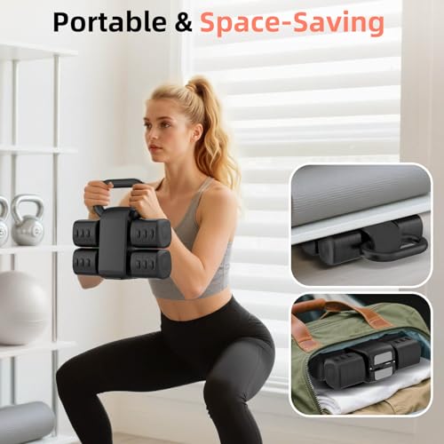 2-in-1 Adjustable Dumbbell Set, Upgraded 4 Levels Hand Weights for Women Men, Each 2.2/3.3/4.4/5.5lb, Convertible Weights Dumbbells and Kettlebell Set for Home Gym Exercise & Fitness - color: Black