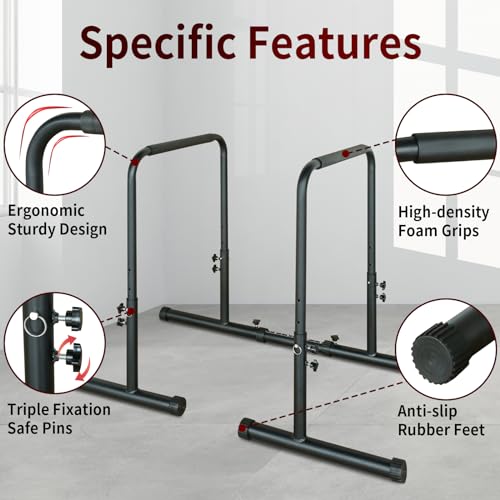 Dip Station Functional Adjustable Heavy Duty Dip Stands Fitness Workout Dip bar Station Stabilizer Parallette Push Up Stand Multi-Function Fitness Training Equipment
