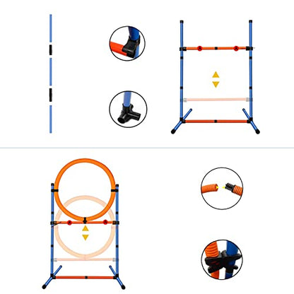 Dog Agility Equipment Set,Pets Agility Training Equipment,Weave Poles, Adjustable Hurdle, Jump Ring, Pause Box and Storage Bag