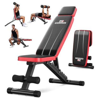 Adjustable Weight Bench up to 6.5'', Dual-Support Workout Bench & 10 Backrests for Chest Shoulders Arms for Home Gym, 660LBS Capacity but Compact and Foldable Strength Bench Apartment Room