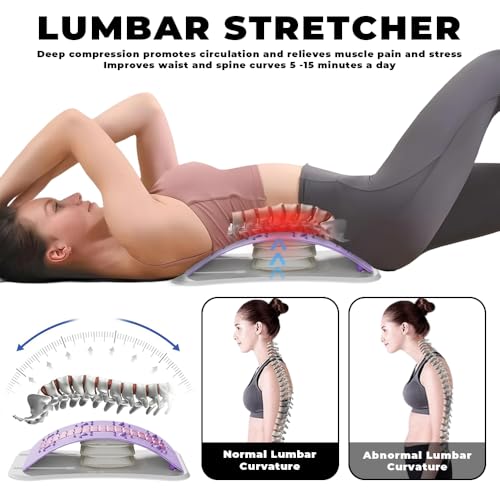 Back Stretcher for Lower Back Pain Relief, Adjustable Lumber Board for Back, Spine Stretcher for Spinal Decompression and Scoliosis, Ergonomic Spine Board with Acupressure Points (Purple)