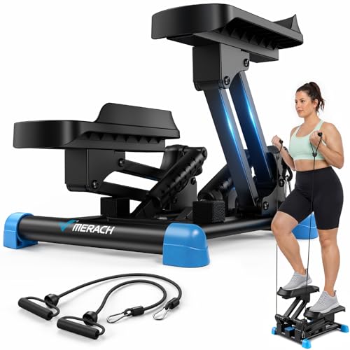 MERACH New 3-in-1 Stair Climber, Mini Steppers for Exercise at Home with Large Stride & Shock Pad Design, with Resistance Bands for Full Body Workout, 330 LBS Capacity Exercise Equipment