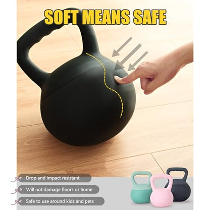 sogesfurniture Soft Kettlebells,Safe Strength Training Kettlebells,Iron Sand Filled Weights Strength Training Kettlebells,Fitness Soft Kettlebells for Women Men Children - color: 15LBS-Black&Grey
