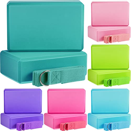 Meooeck 18 Pcs Yoga Blocks and Strap Set Include 12 EVA Foam Yoga Blocks Bulk 9"x6"x3" with 6 Adjustable 8 ft Straps D Ring Non Slip Props for Stretching Pilates Workout Studio Home Gym - color: Multicolor