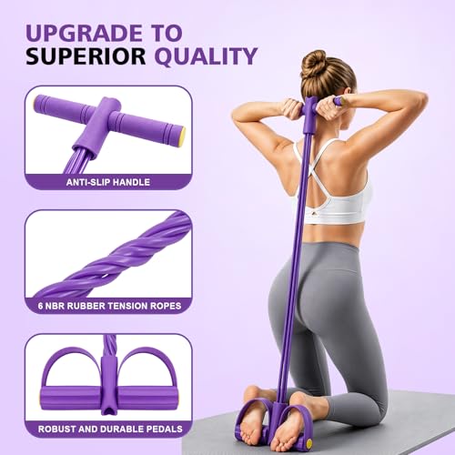 Multifunctional Pedal Resistance Band with Handle,6/8/10 Tubes for All Weights,Upgrade Heavy-Duty Stretch for Full Body Workouts. - color: Purple 10 tubes