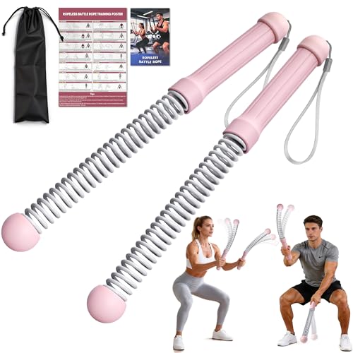 Weighted Ropeless Battle Ropes, Heavy Duty Portable Cordless Battle Rope for Home Gym with Poster, Cordless Battle Rope with Storage Bag for Strength Training, Fitness Equipment for Men & Women(Pink) - style: Pink