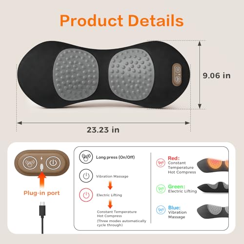 3-in-1 Electric Back Massager Pillow with Heat, Vibration and Traction, Triple Fusion Lumbar Support Massager for Bed or Chair, Designed for Daily Back Relaxation and Spine Support