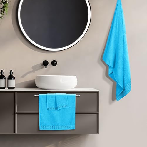 MALLONI HOME Ultra Soft 3 Pack Cotton Towel Set, Contains a Bath Towels 28x55 inch, a Hand Towels 16x24 inch & a Wash Coths 12x12 inch, Ideal Everyday use, Compact & Lightweight - Turquoise Blue - color: Turquoise Blue, size: 3 Pack Set