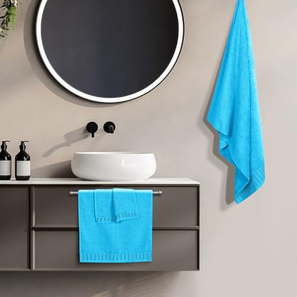 MALLONI HOME Ultra Soft 3 Pack Cotton Towel Set, Contains a Bath Towels 28x55 inch, a Hand Towels 16x24 inch & a Wash Coths 12x12 inch, Ideal Everyday use, Compact & Lightweight - Turquoise Blue - color: Turquoise Blue, size: 3 Pack Set